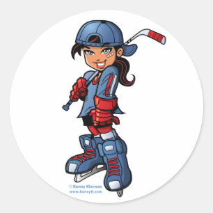 Stickers ronds 3 pouces pour fille de hockey