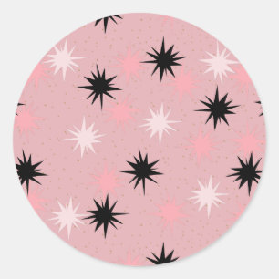 Stickers ronds à étoiles rose atomique