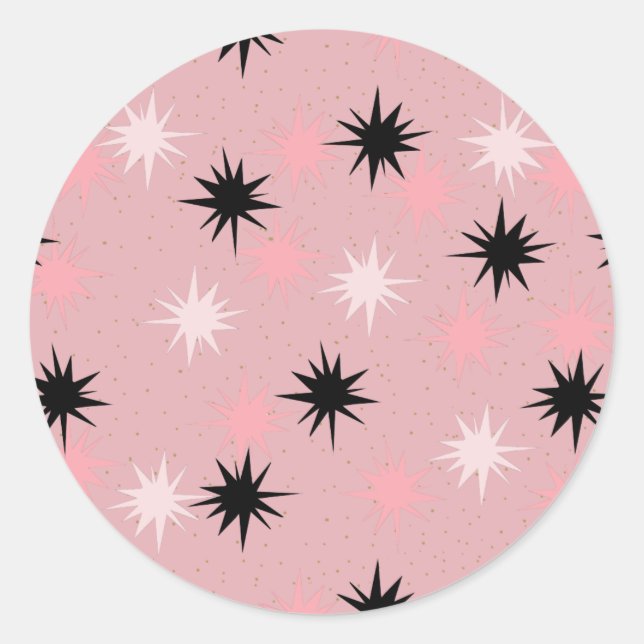 Stickers ronds à étoiles rose atomique (Devant)