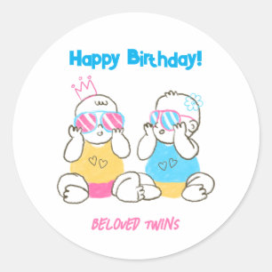 Stickers ronds Anniversaire Joyeux Jumeaux en cray