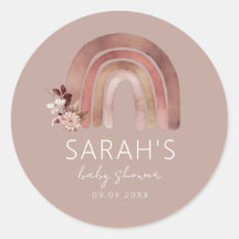 Stickers ronds Baby shower Boho Rainbow Watercolor