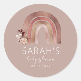 Stickers ronds Baby shower Boho Rainbow Watercolor