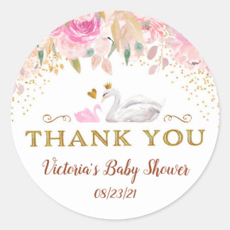 Stickers ronds Baby shower cygne pour les faveurs