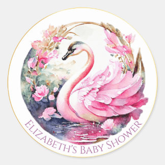 Stickers ronds Baby shower de cygne à lunettes