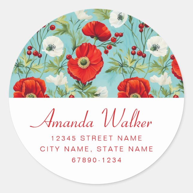 Stickers ronds Boho Poppy personnalisés (Devant)