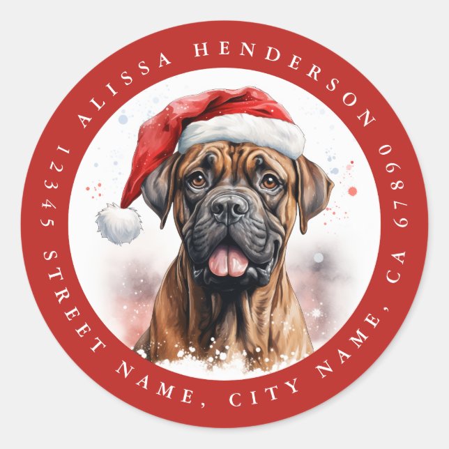 Stickers ronds chien boîte de Noël (Devant)