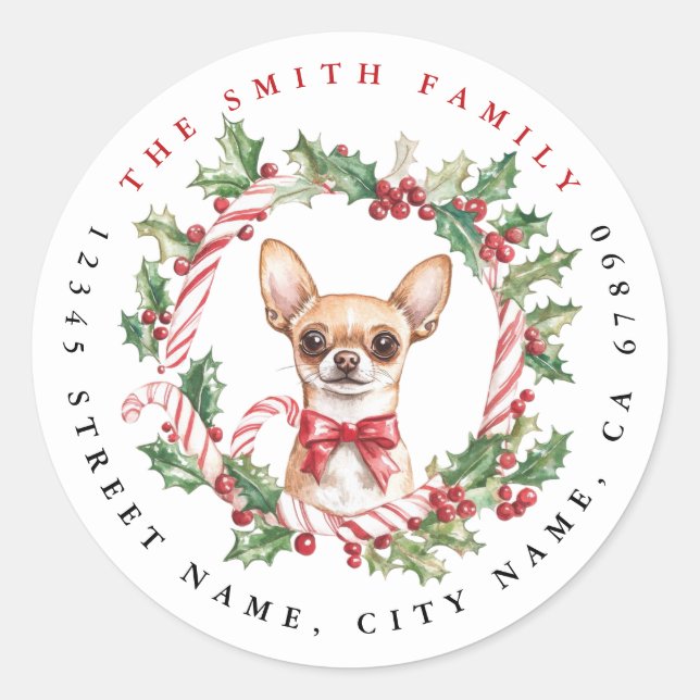 Stickers ronds Chihuahua de Noël (Devant)