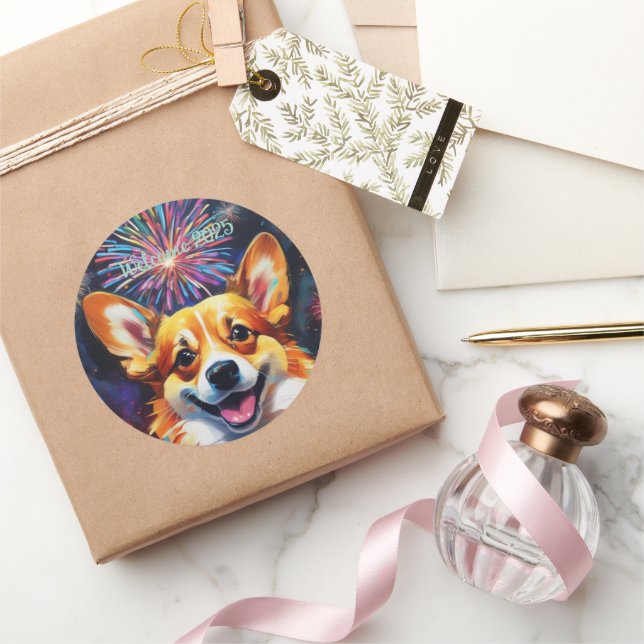 Stickers ronds classiques avec Firework en arc-en- (Cadeaux)