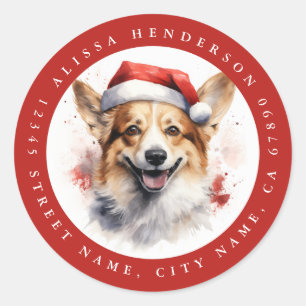 Stickers ronds Corgi de Noël