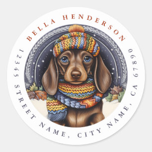 Stickers ronds Dachshund de Noël