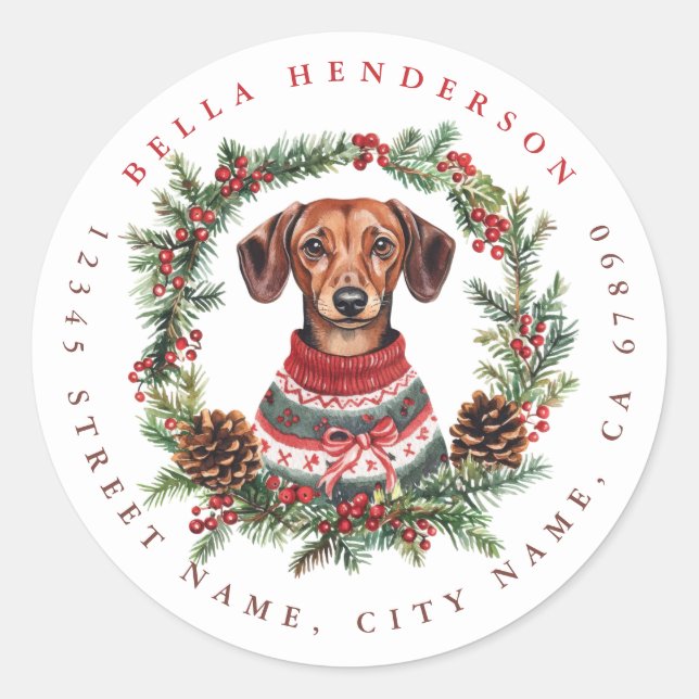 Stickers ronds Dachshund de Noël (Devant)