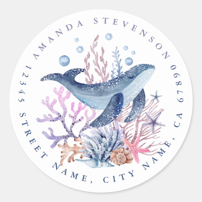 Stickers ronds de baleine bleue (Devant)