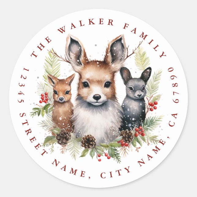 Stickers ronds de cerfs de Noël (Devant)