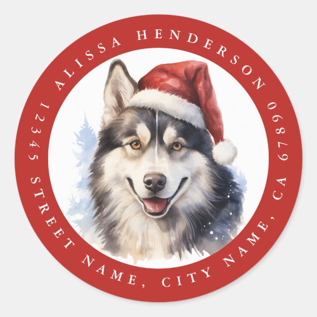 Stickers ronds de chien Husky Christmas (Devant)