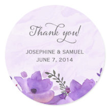 Stickers ronds de fleurs d'aquarelle violette