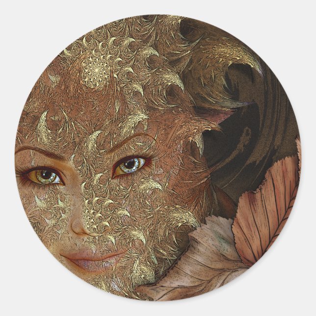 Stickers ronds de la nymphe des bois d'automne (Devant)