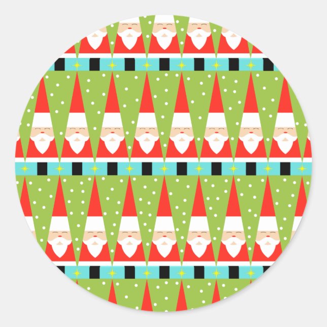 Stickers ronds de Père Noël géométriques rétro (Devant)
