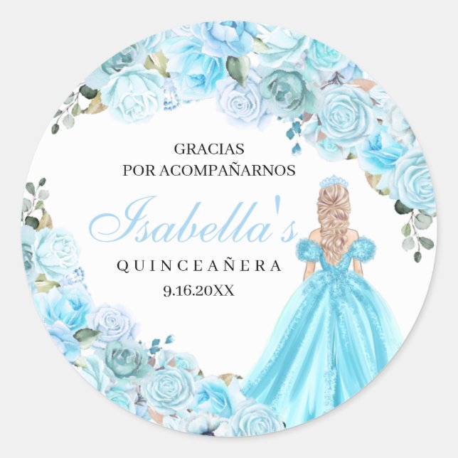 Stickers ronds de Quinceanera bleu ciel (Devant)