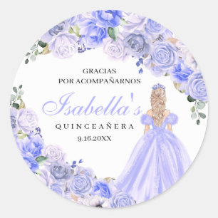 Stickers ronds de Quinceanera Florale Bleu