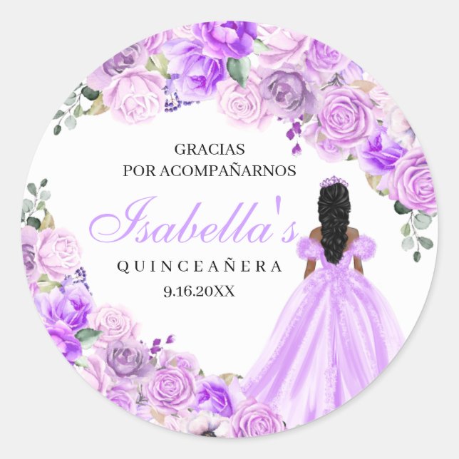 Stickers ronds de Quinceanera violet Lilac (Devant)