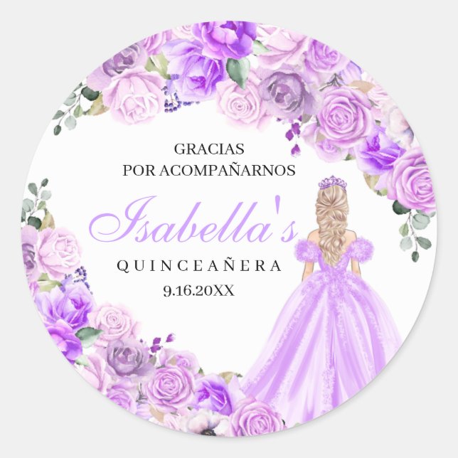 Stickers ronds de Quinceanera violet Lilac (Devant)