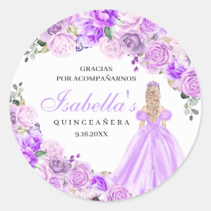 Stickers ronds de Quinceanera violet Lilac