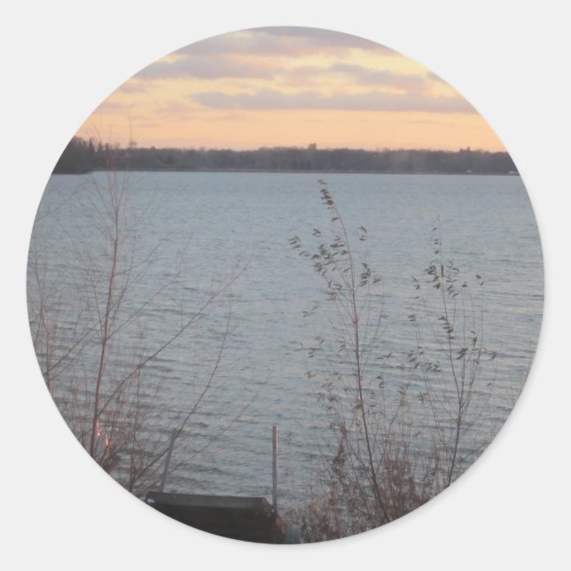Stickers ronds de Sunset Lake Shore - Ensemble de  (Devant)