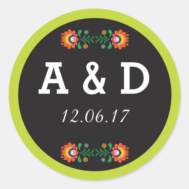 Stickers ronds floraux mexicains Fiesta Étiquette (Devant)