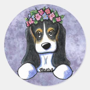 Stickers ronds Flower Basset Hound