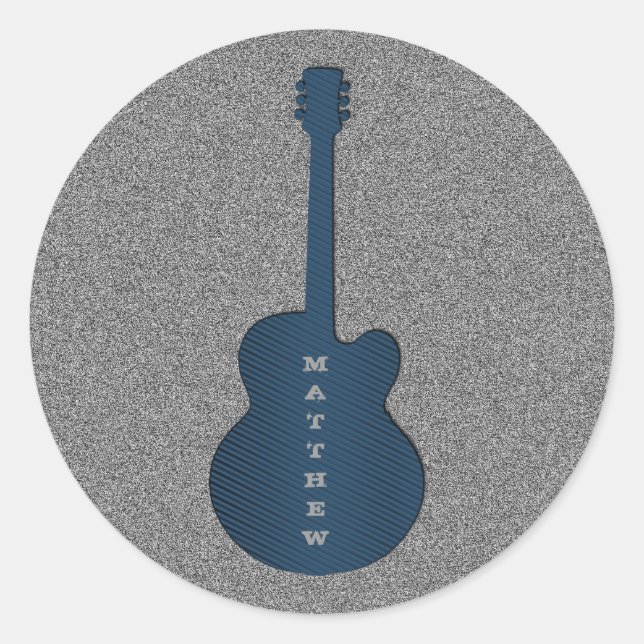 Stickers ronds guitare rayés, Bleu foncé (Devant)