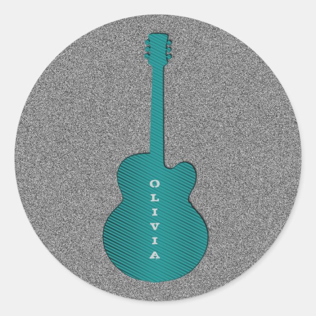 Stickers ronds guitare rayés, Turquoise (Devant)