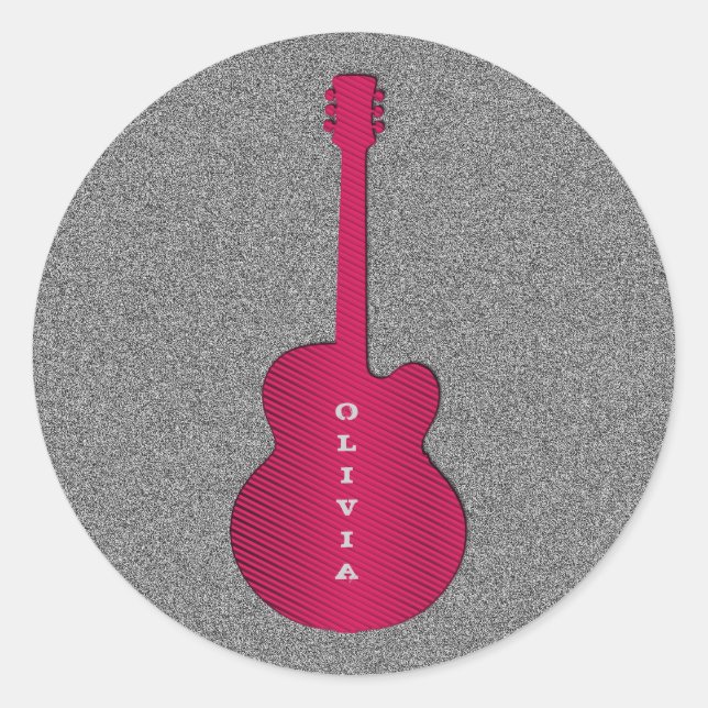 Stickers ronds guitares rayées, Rose chaud (Devant)