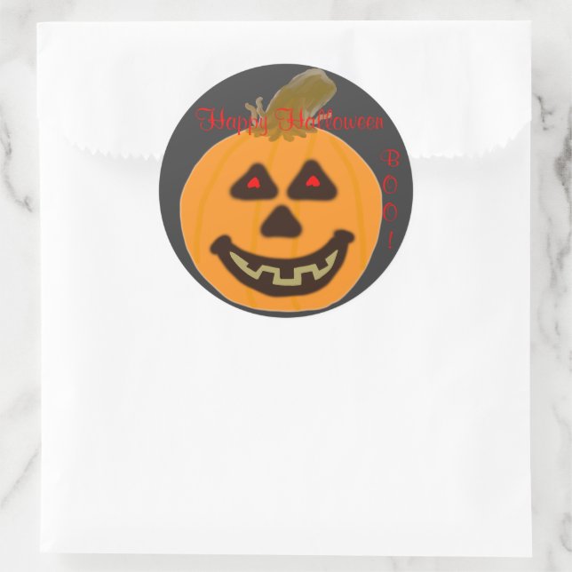 Stickers ronds Halloween heureux Citrouille souria (Sac)