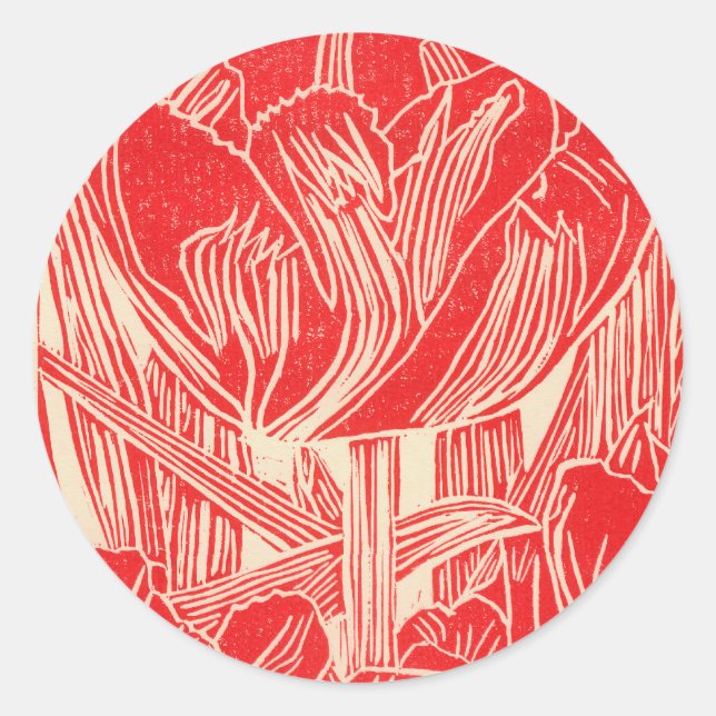 Stickers ronds Linocut Tulip Rouge (Devant)