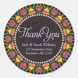 Stickers ronds Lotus Batik Merci rose jaune