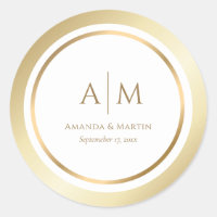 Stickers ronds Mariage or monogramme élégant