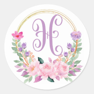 Stickers ronds Monogrammes Floraux Violets