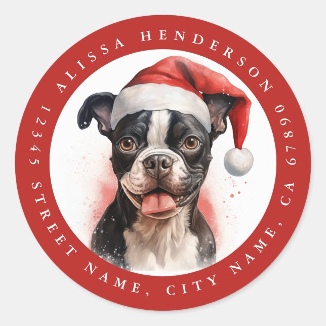 Stickers ronds Noël Boston Terrier (Devant)