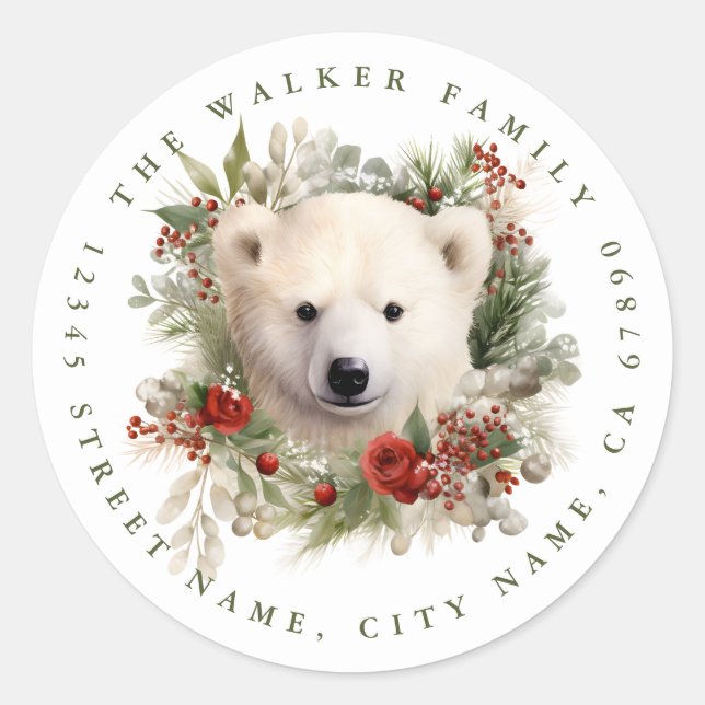 Stickers ronds Ours Polaire de Noël (Devant)