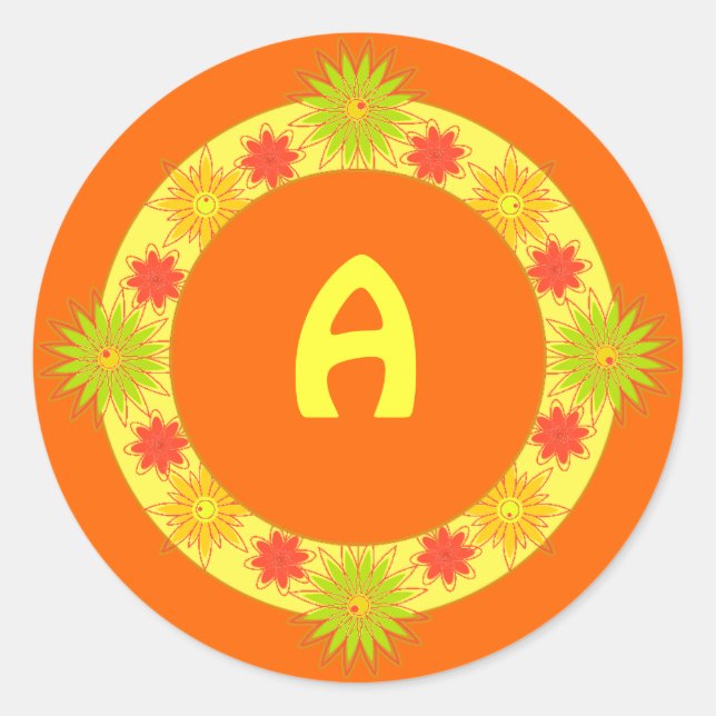 Stickers ronds personnalisables avec Fleurs Jaunes (Devant)