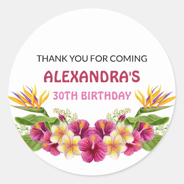 Stickers ronds Pink Tropical Floral Luau Party (Devant)