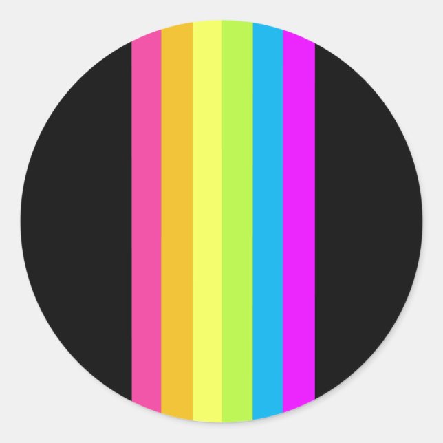 Stickers ronds Retro Stripes (Black & Neon Multi) (Devant)