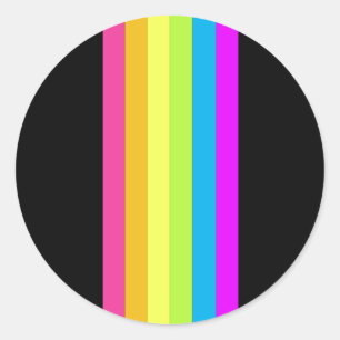 Stickers ronds Retro Stripes (Black & Neon Multi)