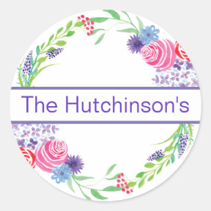 Stickers ronds Rosey Purple Floral Nom de la couro