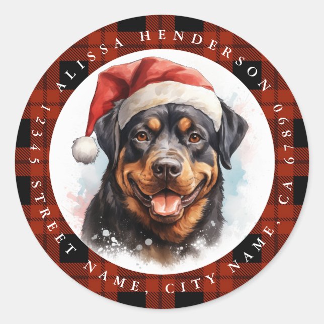 Stickers ronds Rottweiler de Noël (Devant)