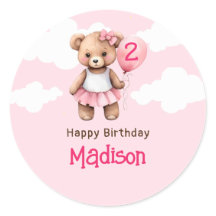 Stickers ronds Teddy Bear Deuxième Anniversaire