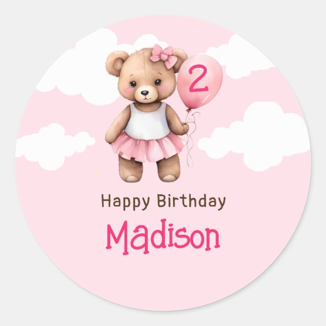 Stickers ronds Teddy Bear Deuxième Anniversaire (Devant)