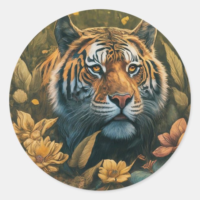 Stickers ronds Tiger Design Vibrant (Devant)