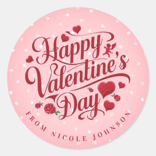 Stickers ronds Valentine Nom Personnalisé (Devant)