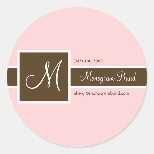 Stickers rose et Brown de bande de monogramme (Devant)